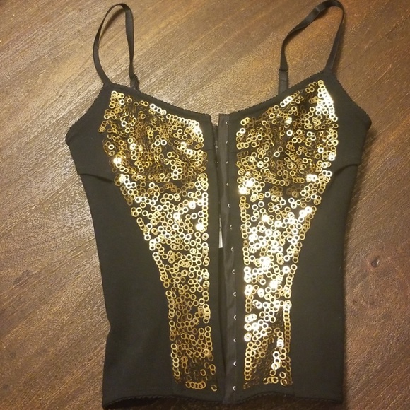 gold sequin corset top